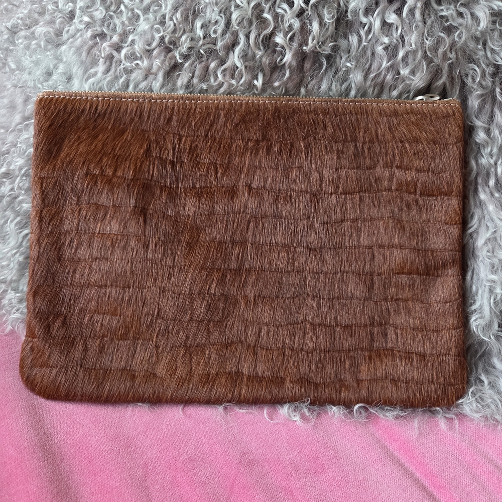 August Calf Hair Brown Clutch - Picture 3 of 7